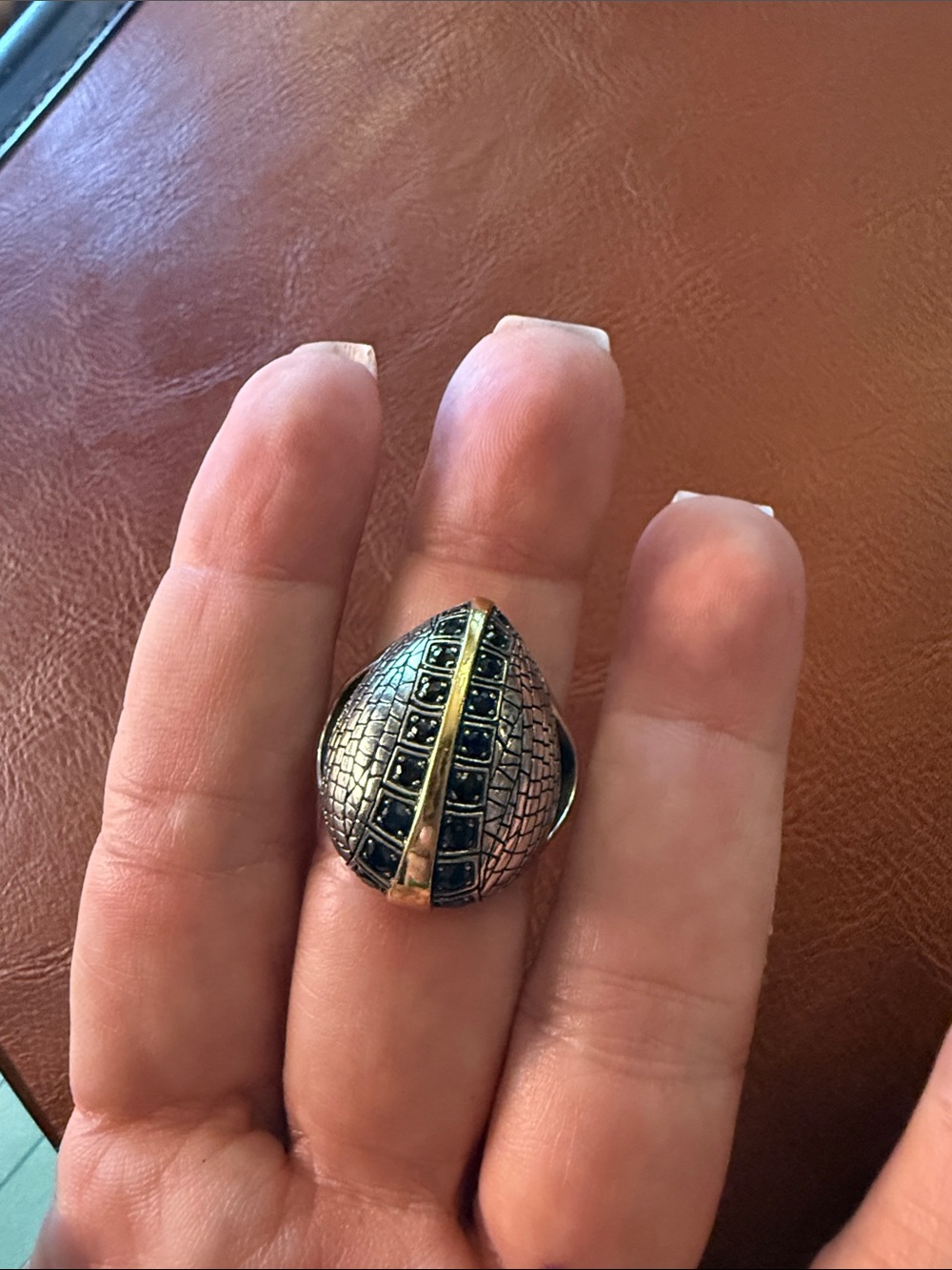 Elizabeth and James 925 Two-Tone Black Stones and Gold Dome Statement Ring